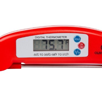 Digital Meat Thermometer - Instant Temperature Read Best for Food Grill BBQ and Liquid - Fast Accurate - Internal Probe - Batteries Included - LED Display - Candy Roasts Fish Sauce and More - Red