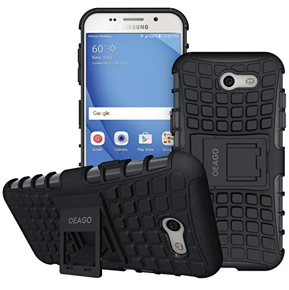 Samsung Galaxy J3 Prime Case - OEAGO [Shockproof] [Impact Protection] Tough Rugged Dual Layer Protective Case with Kickstand for Samsung Galaxy J3 Prime - Black