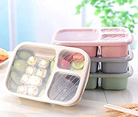 ACE 2017 Improved Design 3 Compartment Reusable Eco-Friendly Food Storage Containers. Ideal For Portion Control And Meal Prep. Bento Lunch Boxes For Adults And Kids. Pack of 4.