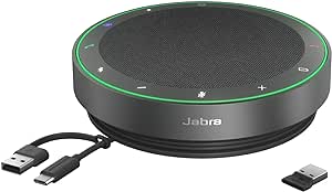 Jabra Speak2 75 schnurlose Freisprechlösung mit USB-A Bluetooth-Adapter, 4 Mikrofone mit Geräuschunterdrückung, 65 mm Breitband-Lautsprecher, für MS-Teams zertifiziert, Dunkelgrau