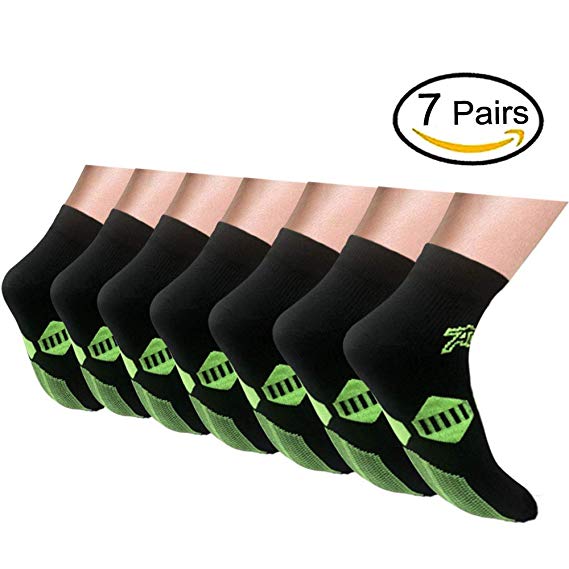 Plantar Fasciitis Support Compression Socks Women Men -7 Pairs- Best Running Ankle Athletic Socks