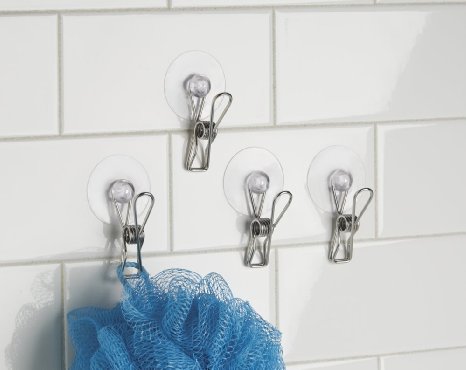 mDesign Suction Storage Clip for Kitchen Laundry Room Bathroom Set of 4 - ClearPolished Stainless Steel