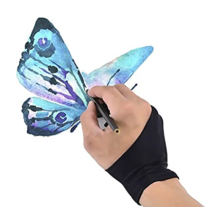 Skudgear Artist Glove for Drawing Tablet,Original Anti-Fouling Artist Two-Finger Glove for Pencil Sketching, Watercolours Painting and Graphics Drawing Tablet (Free Size, Black)
