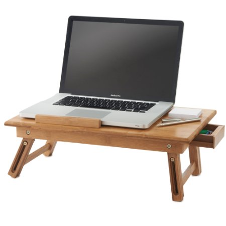 VonHaus Bamboo Portable Folding Laptop/Notebook Table with Drawer, Free 2 Year Warranty