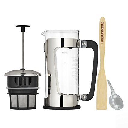 Espro Press P5 French Press Coffee Maker (18 oz), Home Barista Bundle Set (Includes: Thick & Durable SCHOTT Duran glass Carafe, Stainless Steel Cage, Handcrafted Bamboo Paddle, 1 tbs Coffee Scoop)