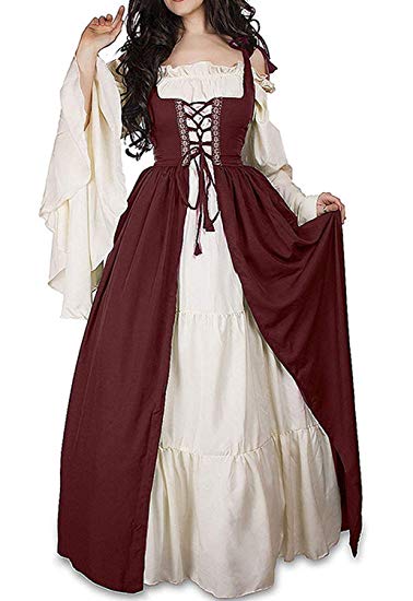 ABaowedding Womens's Medieval Renaissance Costume Cosplay Chemise and Over Dress