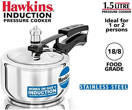 Hawkins HSS15 Stainless Steel Pressure Cooker, 1.5 Liter, Silver