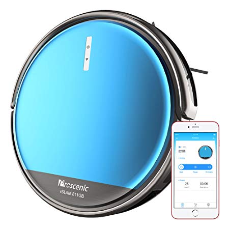 Proscenic 811GB Robotic Vacuum Cleaner with APP and Alexa, Boundary Magnetic Marker, Electric Control Water Tank(3 speeds) & Slim Design for Hard Floors, Blue