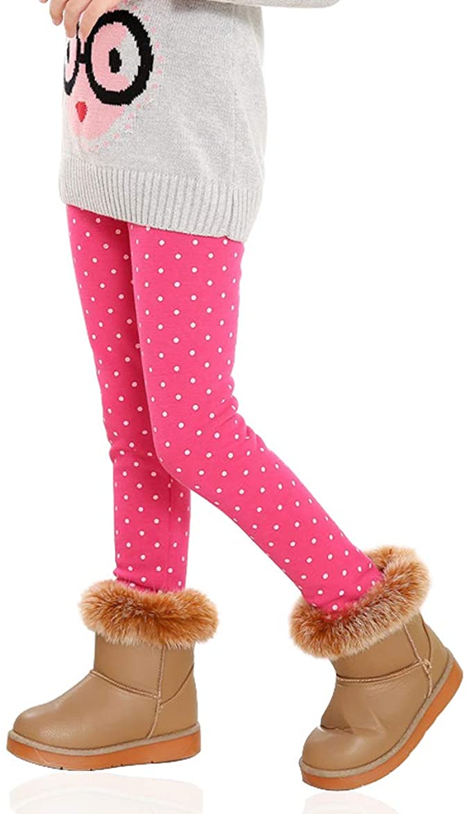 U0U Girls Warm Winter Fleece Lined Leggings Toddler Pants for Girls Pink Tights for Girls,Christmas Tights for Girls