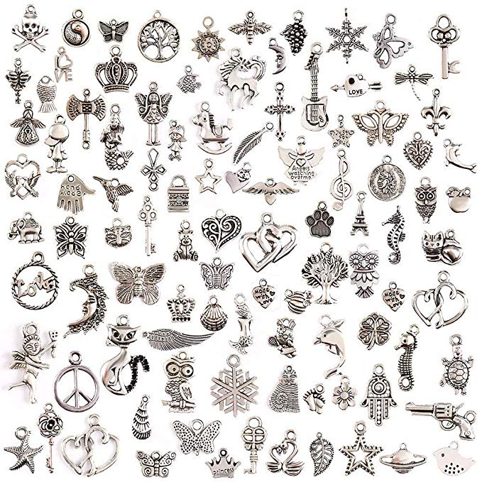 Goldenlight 200Pcs Mixed Tibetan Silver Charms Pendants DIY for Jewelry Making and Crafting