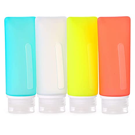 4 Pack-FNSHIP Portable Food Grade Squeeze Silicone Liquid Travel Bottles for Shampoo, Conditioner, Lotion, Toiletries, Condiments (TS1 3OZ)
