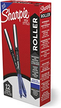 Sharpie Rollerball Pen, Needle Point (0.5mm) Precision Pen, Blue Ink, 12 Count