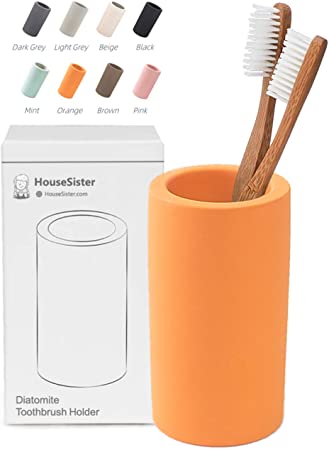 HouseSister Organic Diatomite Toothbrush Toothpaste Makeup Brushes Razors Holder Bathroom Countertop Organizer Stand Cup Organizer (Orange)
