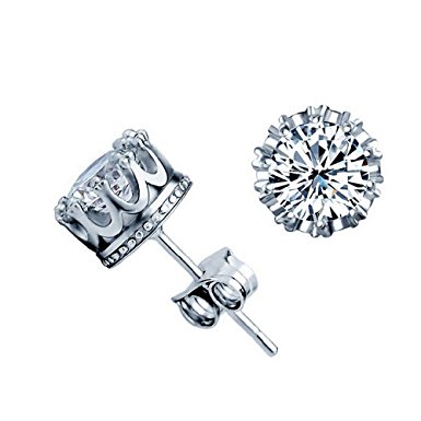 Acxico Crown Shape with Diamond Inlaid Stud Earrings