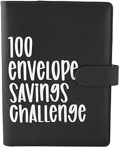 100 Envelope Challenge Binder | Easy and Fun Way to SaveMoney Saving Challenge Box kit Cash Saving,Savings Challenges Budget Book Binder with Cash Envelopes for Office,Home,School (Black)