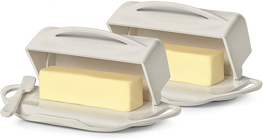 Butterie Flip-Top Butter Dish with Matching Spreader, 2-Pack (Ivory)