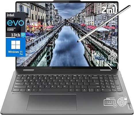 Lenovo 2023 Yoga 7i 16" 2-in-1 Touchscreen Laptop, 13th Intel Evo Platform 10-Core i7-1355U, 16GB LPDDR5 RAM, 1TB SSD, Intel Iris Xe Graphics, Backlit KB, FP, 1080p IR Webcam, Win11 PRO