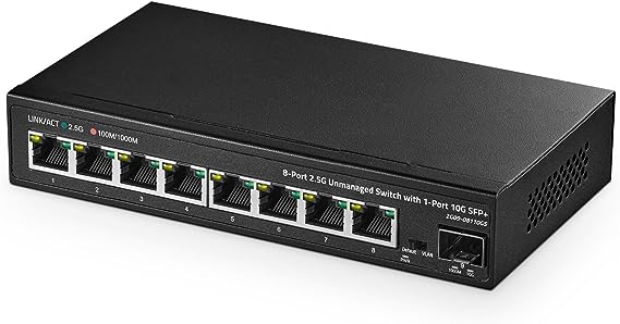 Binardat 8 Port 2.5G Switch with 10G SFP  Port, 8 x 2.5 Gigabit RJ-45 Base-T Ports, Unmanaged Multi-Gigabit Desktop Ethernet Switch