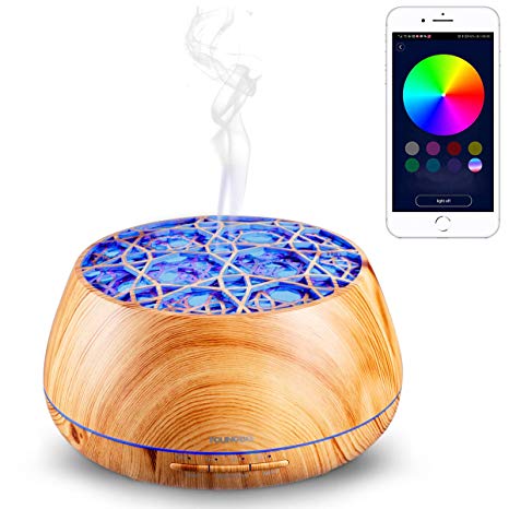 Essential Oil Diffuser with Bluetooth Speaker, YOUNGDO 400ml Wood Grain Aromatherapy Diffuser, 14 Color LED Lights Auto Shut-off, Cool Mist Ultrasonic Humidifier for Office Home Baby Bedroom Yoga Spa