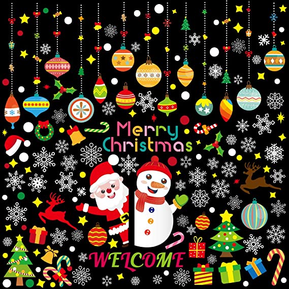 AIZESI 182 PCS Christmas Window Clings Santa Claus Snowman Decals Holiday Window Clings for Glass Windows Christmas Party Decorations