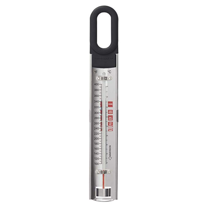 KitchenAid KQ907 Curved Candy and Deep Fry Thermometer, TEMPERATURE RANGE: 100°F to 400°F/40°C to 200°C, Black