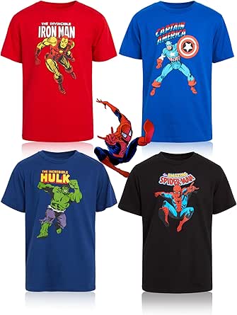 Marvel Avengers Boys' Spider-Man T-Shirt - 4 Pack Spider-Verse Spidey Graphic Tee - Spider-Man T-Shirt for Boys (2T-16)