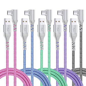 Pofesun 5 Pack 6ft USB C Cable Right Angle 90 Degree USB A to Type C Fast Charger Compatible for Samsung Galaxy S20 S10 S9 S8 Plus Note 9 8,LG G8 G7 V40 V20, Moto G7