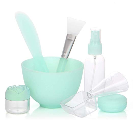 Fancytimes 7 in 1 Face Mask Mixing Bowl Set DIY Facial Mask Accessory Set, Measuring Spoon Soaking & Spray bottle Lady Facial Care & Women Face Care Mask Set Green
