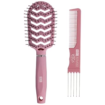 Milano Collection Professional Wig and Extension, No Tangle, Durable, Salon Grade Brush and Teasing Comb Duo, Brush and Comb Set - Pink