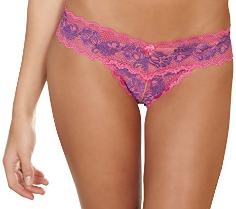 Rene Rofe Women's Crotchless Lace Thong Panty