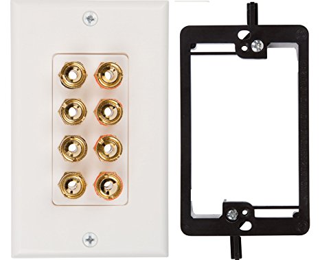 Buyer's Point Four Speaker Wall Plate, Premium Quality Gold Plated Copper Banana Binding Post Coupler Type, with Single Gang Low Voltage Mounting Bracket Device
