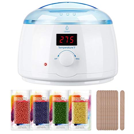 Wax Warmer Hair Removal Waxing Kit, Digital LCD Display Wax Pot with Precision Temperature Control (86°F - 275°F), with 4 Flavor Hard Wax Beans & 10 Wax Applicator Sticks