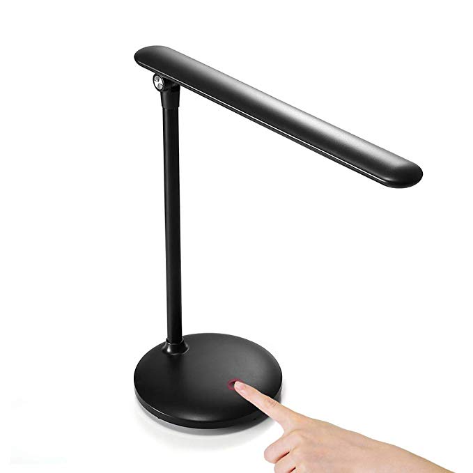 One Fire Led Desk Lamp for Study, Rechargeable Table Lamps for Office Dorm, Kids and Children Dimmable Adjustable Foldable Touch Lamp USB Eye Caring Computer Reading Lamp 3 Color Modes (Black)