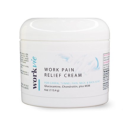 Workvie Pain Relief Cream Therapy for Carpal Tunnel, Sciatica, Bursitis, Tendinitis, Neck and Back Pain (4oz) - Reduces Inflammation and Muscle Pain - with Glucosamine, Chondroitin, MSM, Eucalyptus