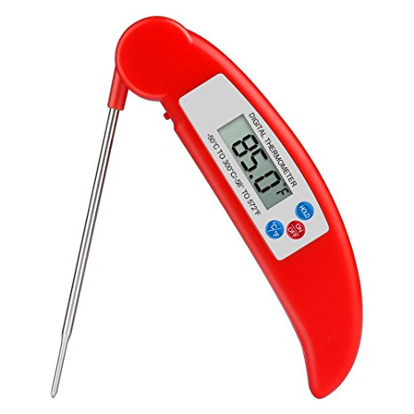 Meat Thermometer,littlejian Electronic Digital Food Thermometer with Instant Read and Probe for Kitchen Cooking, Grill, BBQ, Milk, Candy and Bath Water(Red)