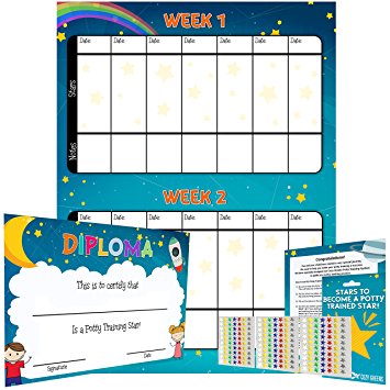 Potty Training Reward Chart – Multicolored Star Stickers Mark Behavior Progress – Motivational Toilet Training for Toddlers and Children – Great for Boys and Girls