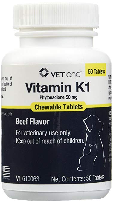 Vet One Vitamin K1 Chewable Tablets, Phytonadione 50mg, 50 Beef Flavor Tablets