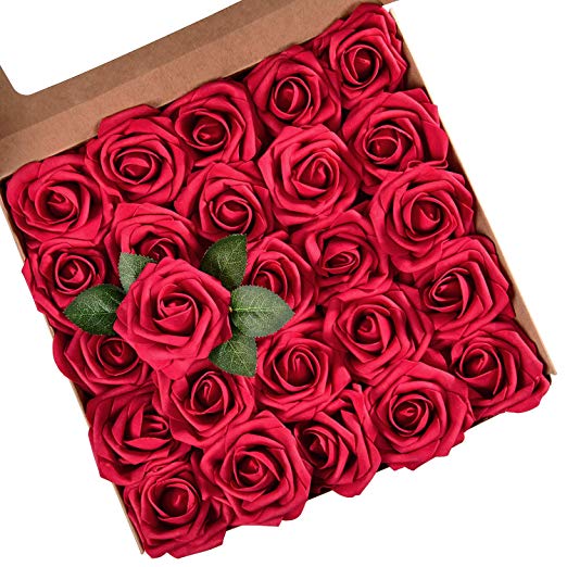 Artificial Rose Flowers with Stems, Real Looking Artificial Roses Bouquets, Artificial Foam Rose Flowers for DIY Wedding Bouquets Centerpieces Arrangements Party Baby Shower Home Decorations, 50 Pcs