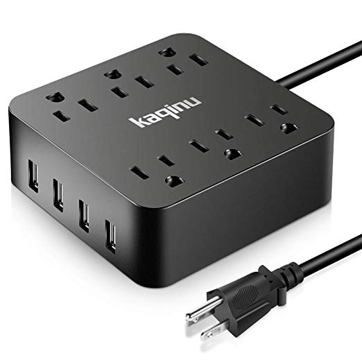 Power Strip with 4 USB Ports, 6-Outlet Surge Protector Power Strip Desktop Charging Station, 5 Ft Extension Cord 1875W for Travel Home, Office, Hotel