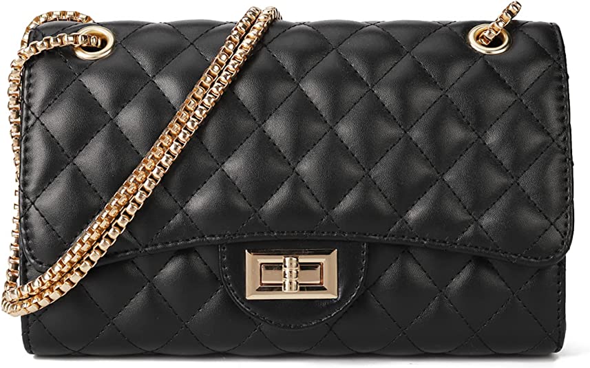 Quilted Crossbody Bags for Women Leather Ladies Shoulder Purses with Chain Strap Stylish Clutch Purse