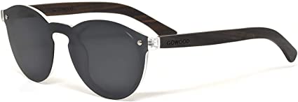 Round Ebony Wood Sunglasses For Women and Men with Special One Piece Style Black Polarized Lens