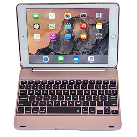 iPad Air 2 / Pro 9.7 Keyboard case, COOPER NOTEKEE F8S Bluetooth QWERTY Wireless Keyboard Hard Clamshell Carrying Case Cover with 7 Backlit Colors for Apple iPad Air 2 / Pro 9.7 (Pink)