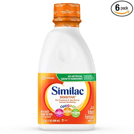 Similac Sensitive Infant Formula with Iron, Ready to Feed, 1 qt (Pack of 6)