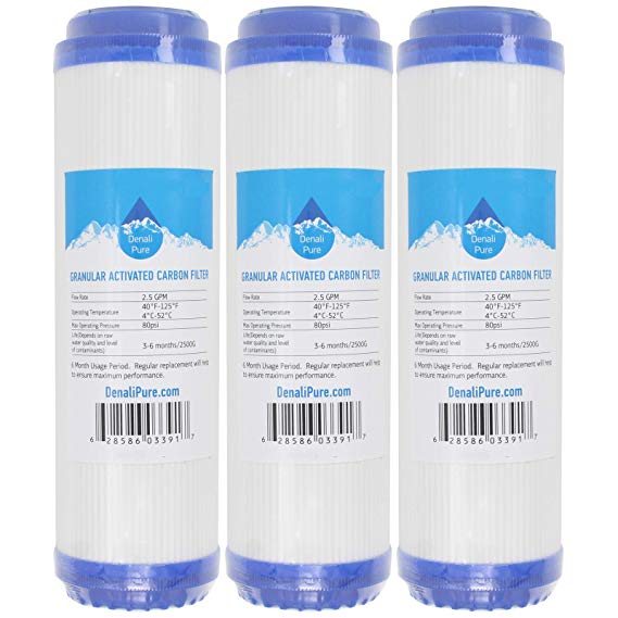 3-Pack Replacement for Compatible with GE GX1S01R Granular Activated Carbon Filter - Universal 10-inch Cartridge Compatible with GE SINGLE STAGE DRINKING WATER FILTRATION UNIT - Denali Pure Brand