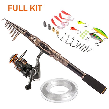 Plusinno TM Spin Spinning Rod and Reel Combos Carbon Telescopic Fishing Rod with Reel Combo Sea Saltwater Freshwater Kit Fishing Rod Kit