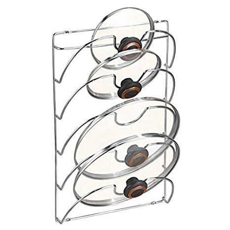 mDesign Kitchen Cabinet Upright Storage Rack for Pot/Pan Lids - Chrome