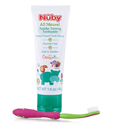 Nuby All Natural Toddler Toothpaste with Citroganix with Toothbrush (Pink/Green)