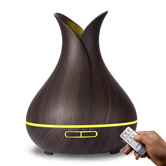 Aroma Essential Oil Diffuser with Remote Control Aromatherapy 400mL Ultrasonic Cool Mist Aroma Diffuser with Waterless Auto Shut-Off 7 Color LED Lights for Bedroom Living Room Spa Baby (Dark Wood)