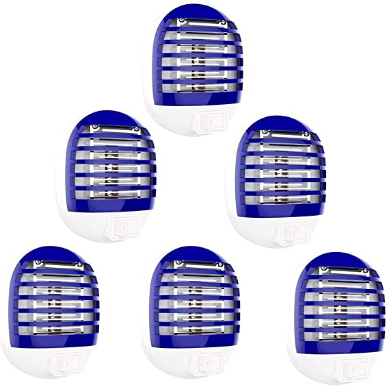 6 Pack Plug in Electronic Insect Killer Bug Zapper Mosquito Lure Lamp Pest Control Eliminates Flying Pests Gnat Trap Indoor with Night Light