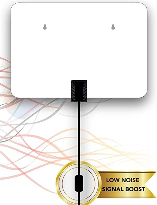 Slim Leaf HDTV Indoor Antenna(05501A)with Built-In Noise Amplifier 50 Miles Range for UHF/VHF/FM, Extremely Soft Design and Lightweight, White,Power by ProHT